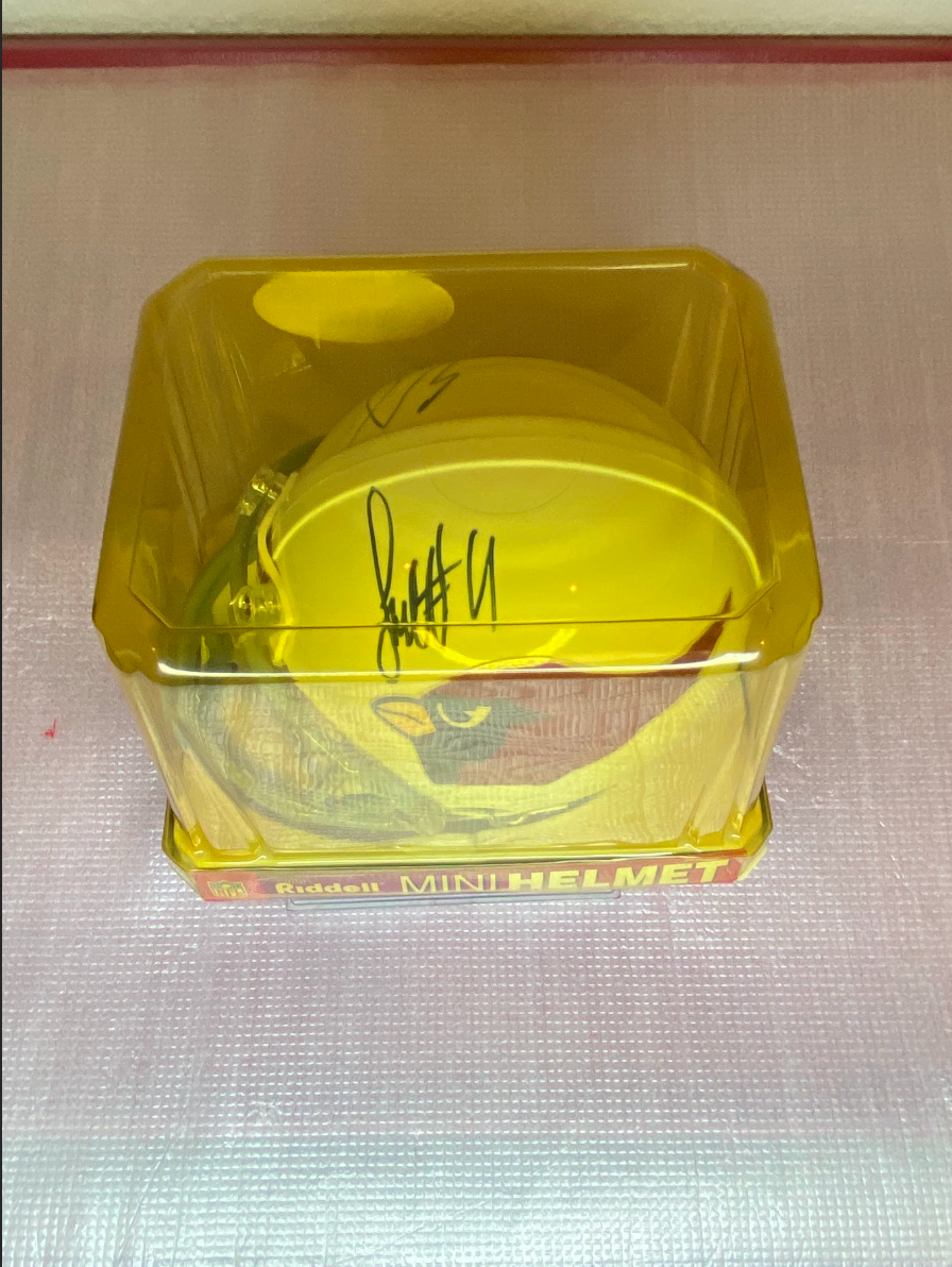 Larry Fitzgerald Autographed Arizona Cardinals Mini Helmet (Riddell) β Yellow Alt Shell, In Case