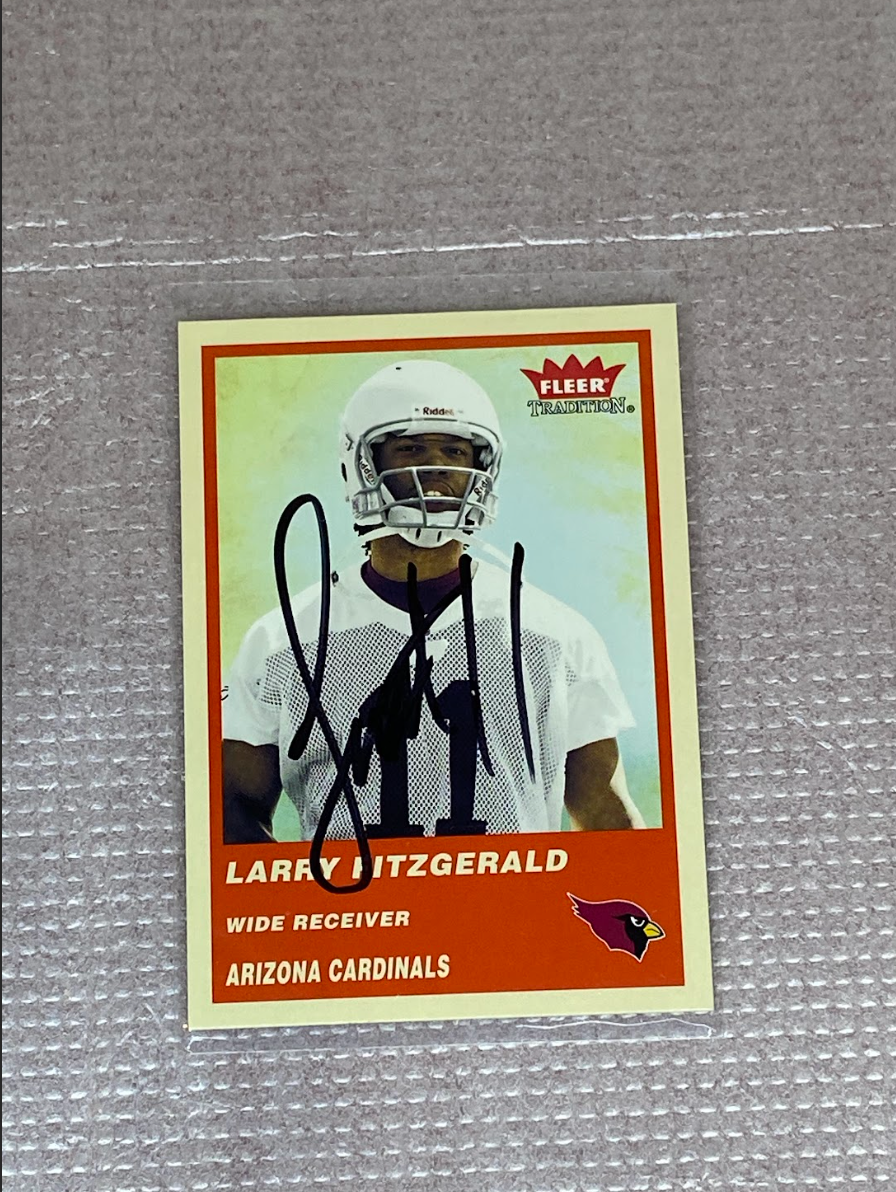 Larry Fitzgerald Autographed Rookie Card โ Fleer Tradition (Arizona Cardinals) with Photo Proof