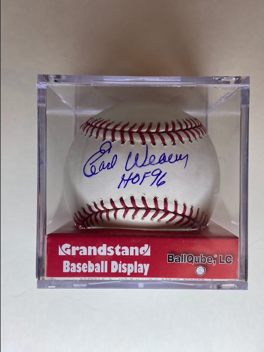 Earl Weaver Autographed Baseball with “HOF 96” Inscription – Grandstand Display Case