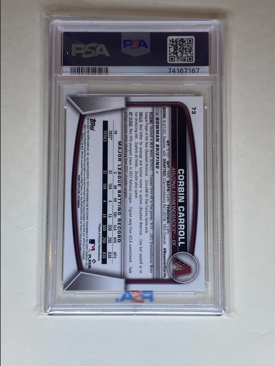 2023 Bowman Corbin Carroll Rookie Card #73 – PSA 10 GEM MINT