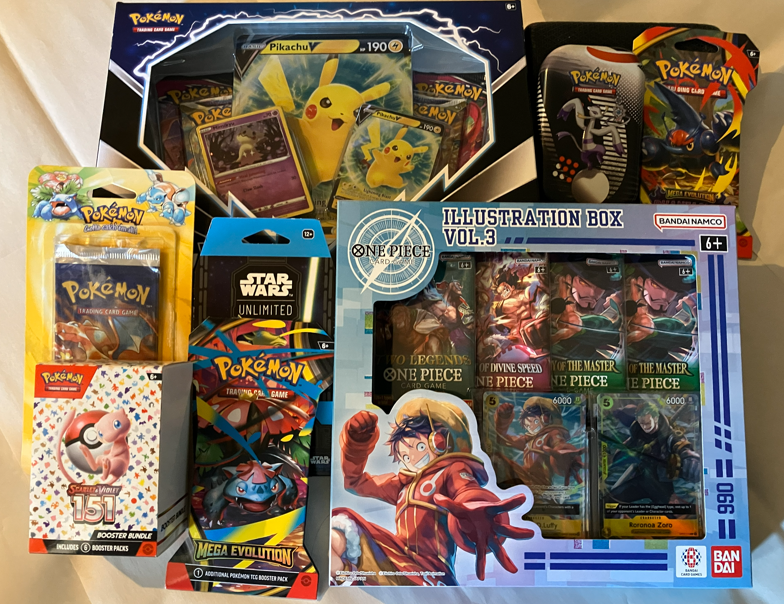 Sealed Pokémon & game cards.