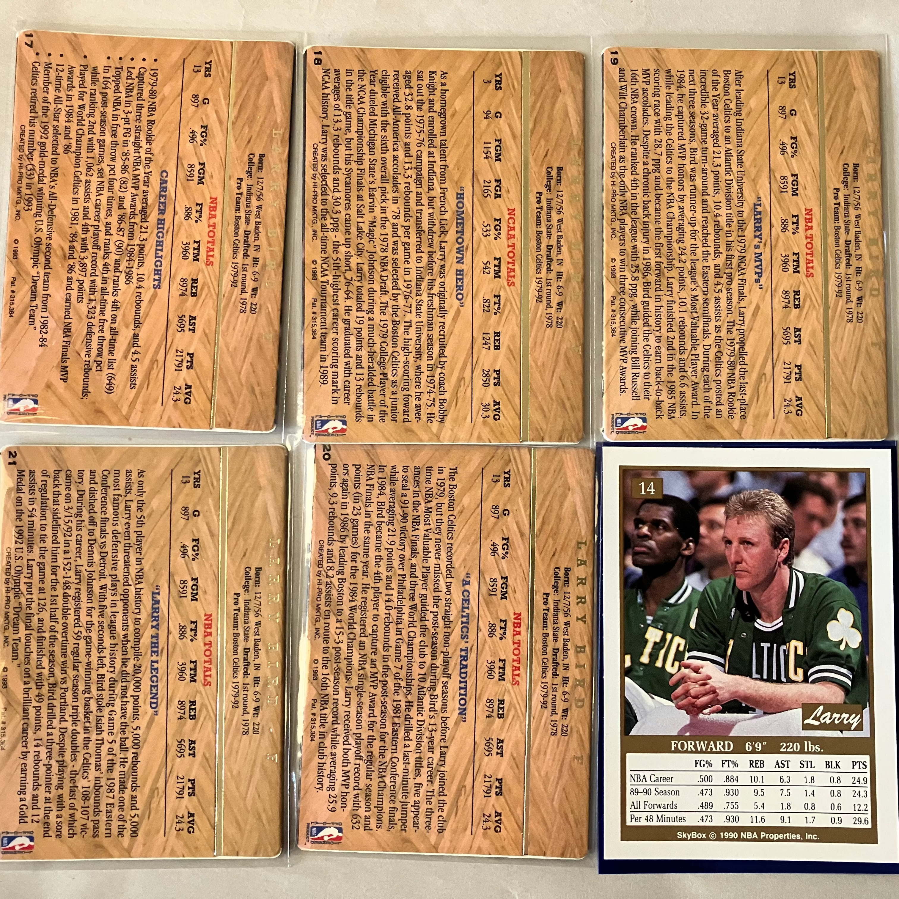 Legendary Larry Bird NBA player collectible cards set.
