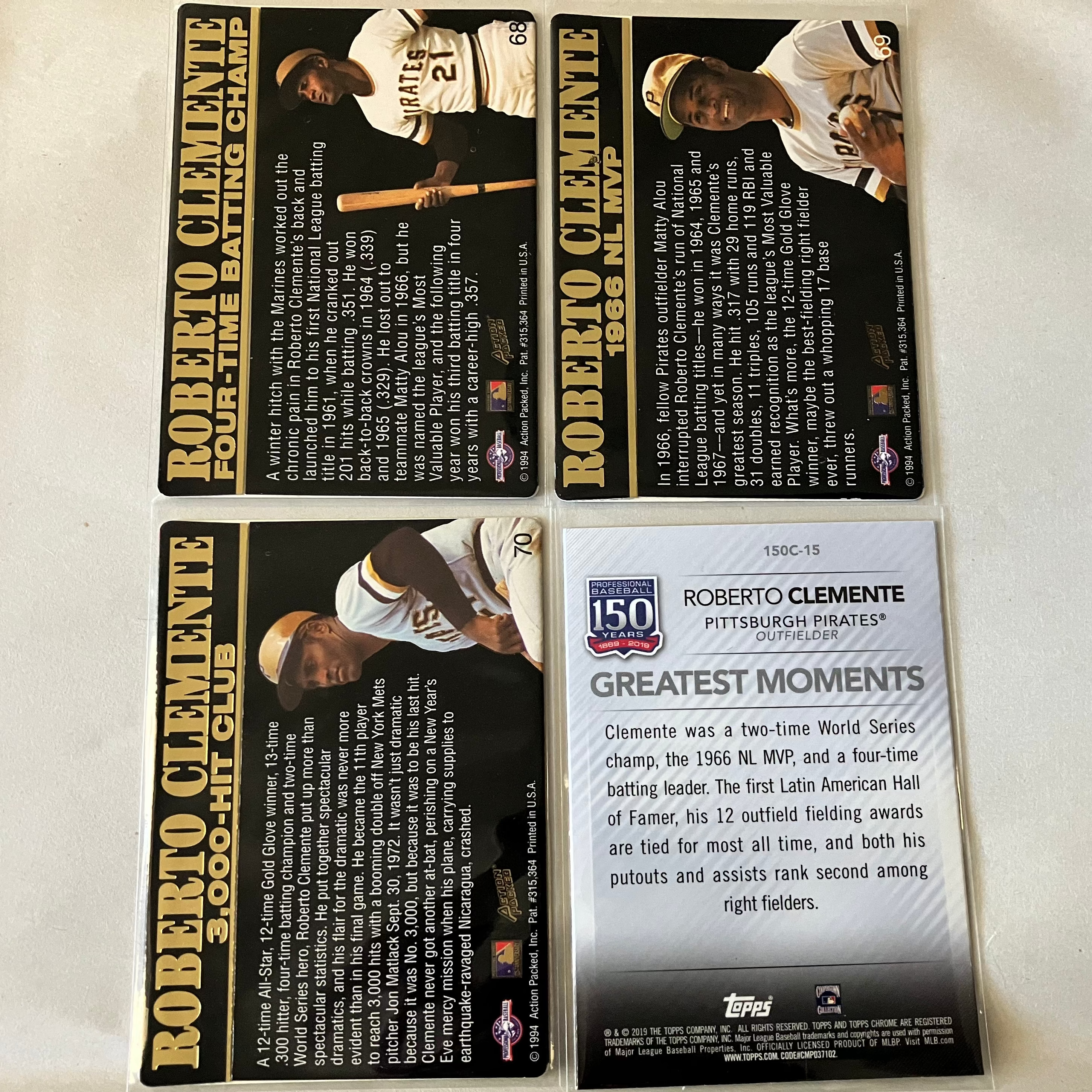 Legendary baseball player Roberto Clemente's baseball collectible card set.