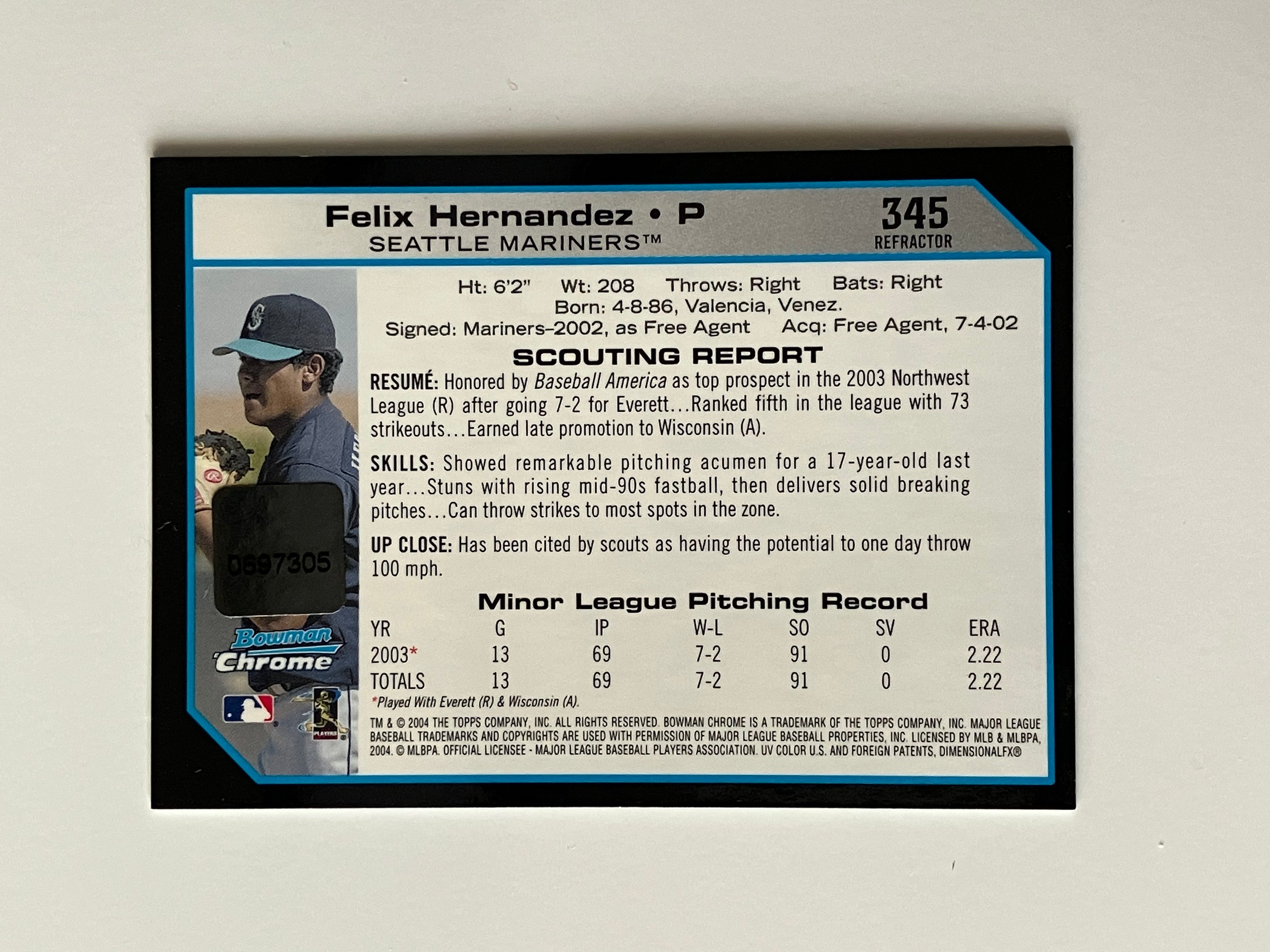 2004 Bowman Chrome Refractor 1st Year #345 Felix Hernandez Autograph "Ungraded"