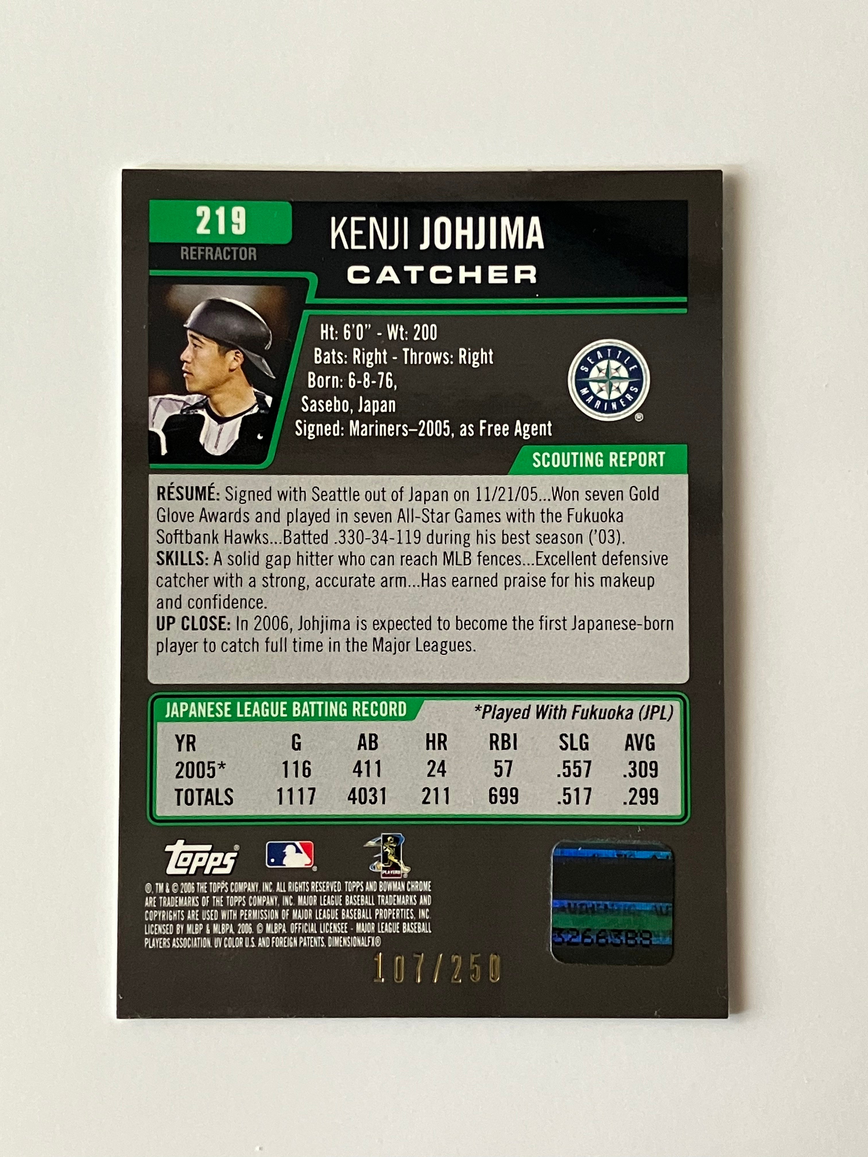 2006 Bowman Chrome Green Refractor #219 Kenji Johjima Autograph #107/250 - ungraded
