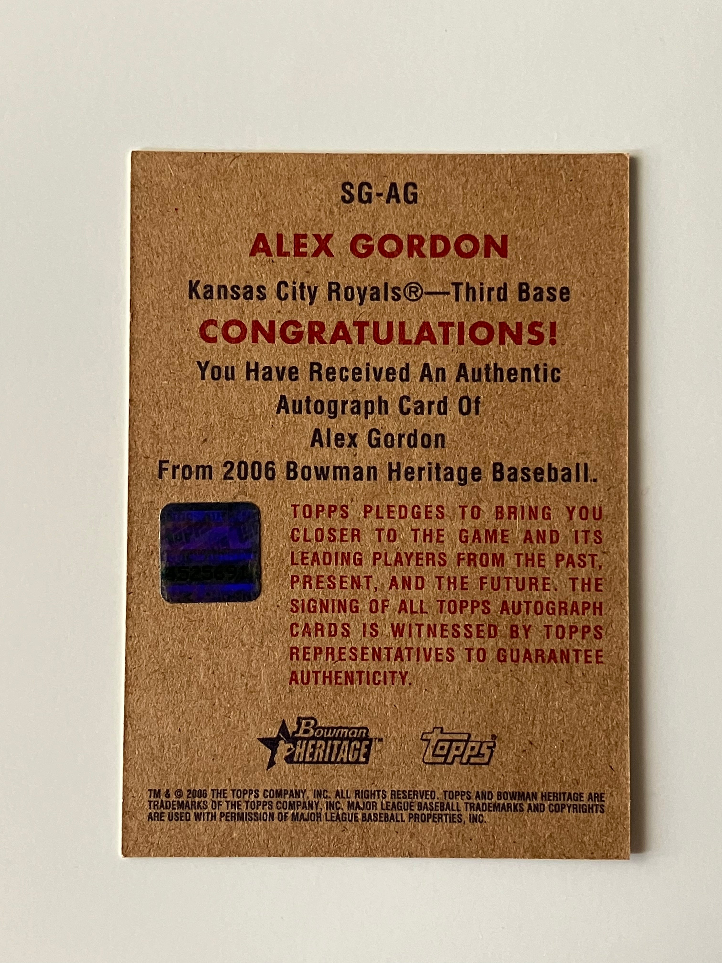 2006 Bowman Heritage Autographs #SG-AG Alex Gordon "Ungraded"