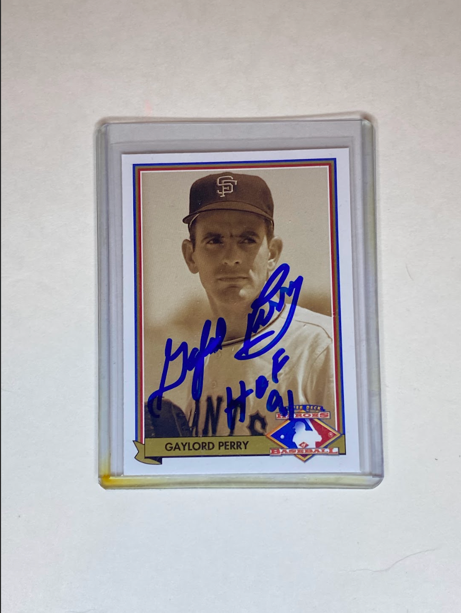 1991 Upper Deck "Heroes of Baseball" Gaylord Perry Autographed Card – HOF Inscription