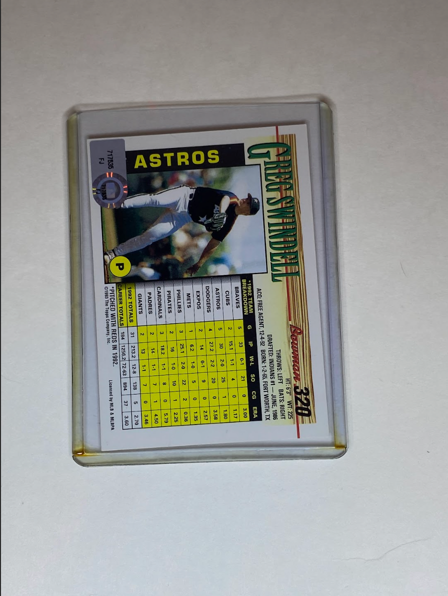 1993 Bowman Greg Swindell Autographed Baseball Card – Houston Astros