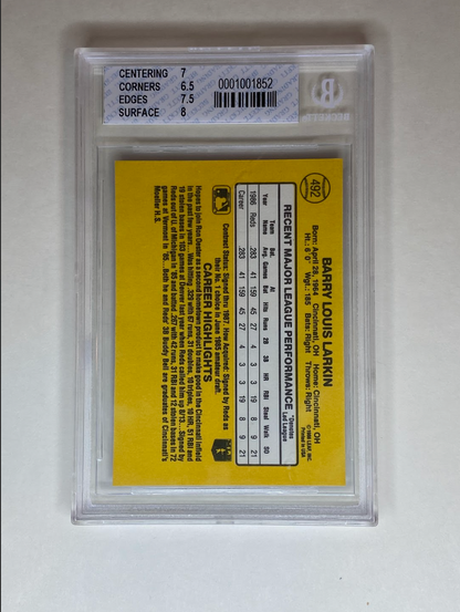 1987 Donruss Barry Larkin Rookie Card #492 – Beckett Graded 7 (Near Mint)