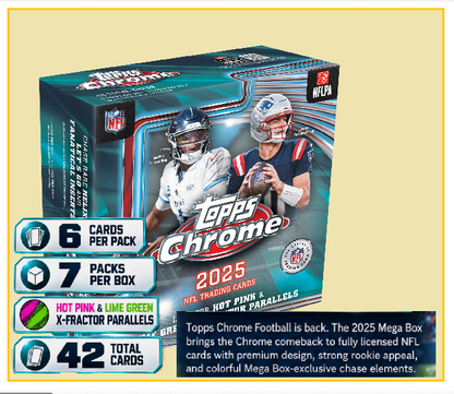 2025 Topps Chrome Football Mega Box Sealed (7 packs)